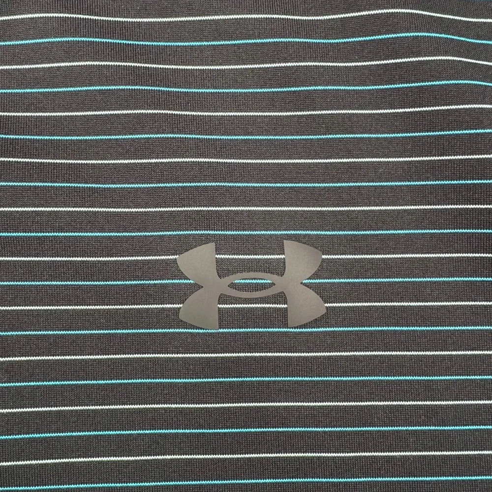Under Armour Performance Polo Shirt Mens 2XL Black‎ Teal Striped Loose Fit Golf